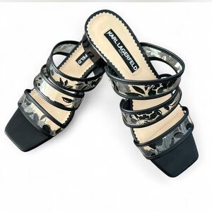 Karl Lagerfeld Black Floral Strappy Mules